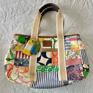 vintage 1941 coach bag with colorful patchwork